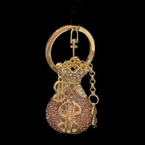 BAG CHARM Pink Money Bag with Dangling Dollar